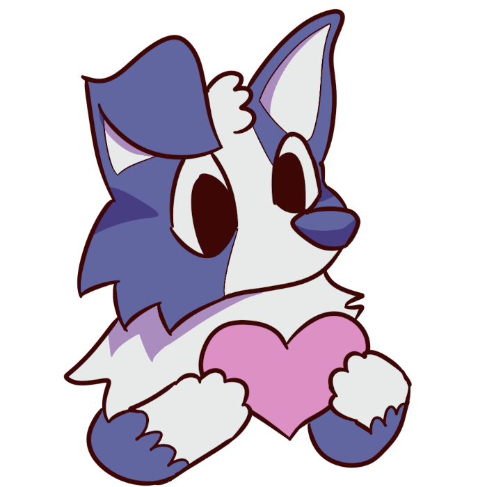image of a blue dog holding a pink heart on its chest